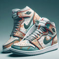 Nike sneakers with world map design on a gray background