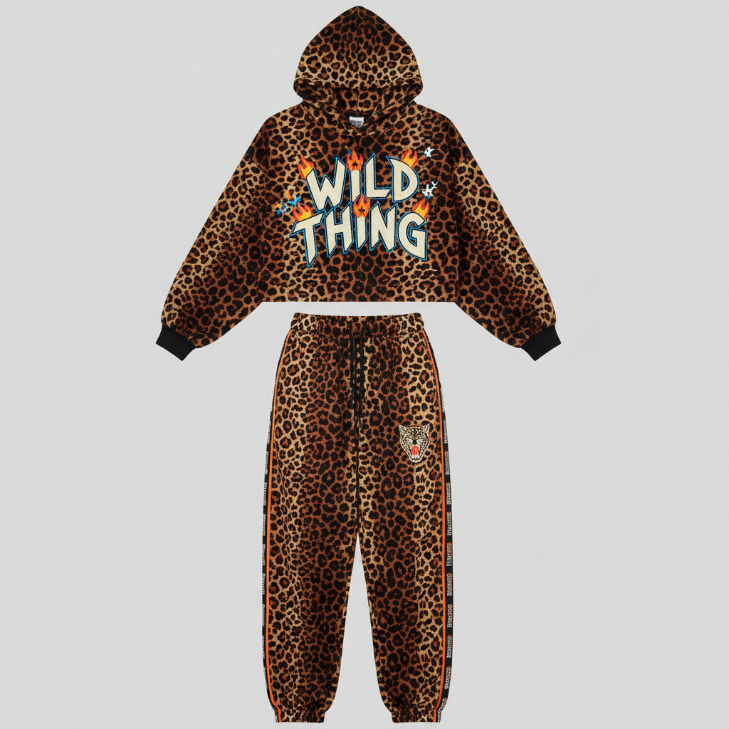 Y2K Leopard Print Embroidered Hoodie Sportswear Suit